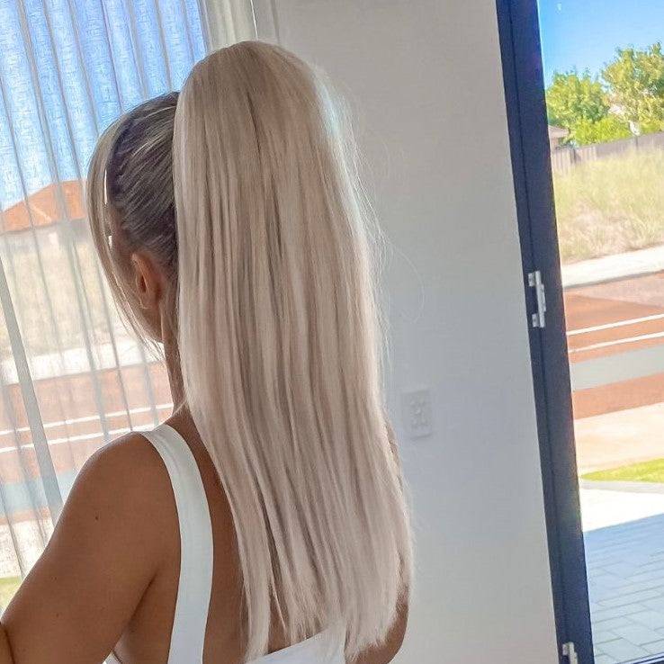Premium Platinum Blonde Ponytail Human Hair Extensions