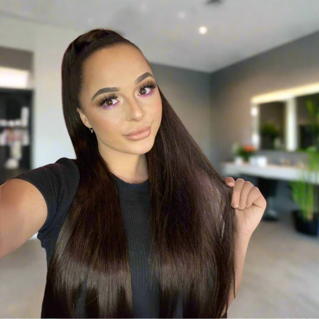 Premium Espresso Brown Ponytail Human Hair Extensions